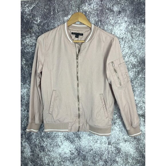 Harlowe & Graham Soft Blush Pink Varsity Jacket lightweight Tencel Womens Sz XS - Picture 1 of 12